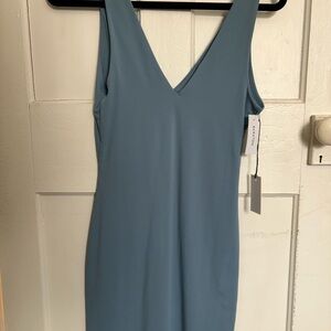 Babaton Contour v neck mini dress blue NWT